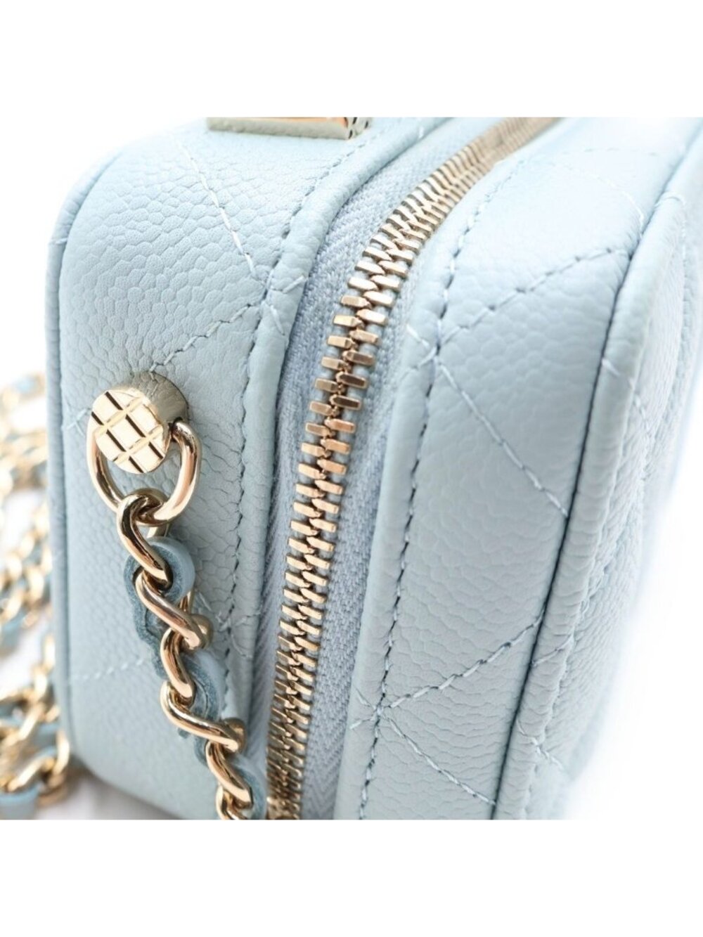 Chanel Quilted Vanity Chain Shoulder Bag Gold Caviar Leather Light Blue - Picture 6 of 8